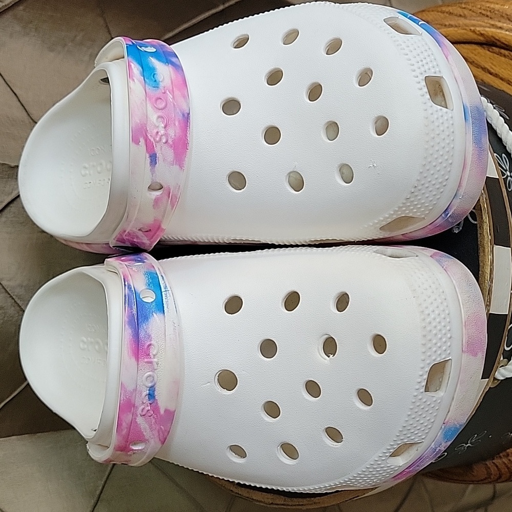 VGUC- CROCS Classic Platform Dream Clog in RARE White/Purple - Picture 5 of 11